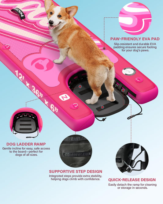 NACATIN Inflatable Paddle Board with Dog Ramp, Kayak Seat & Double Paddle | Complete SUP Set Adults