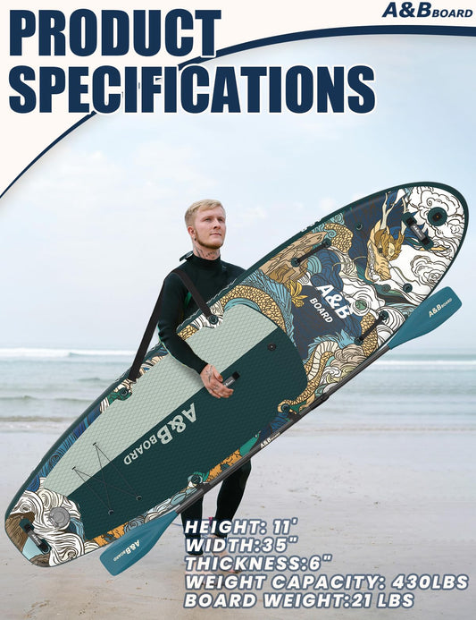 ABBOARD 11' Extra Wide Inflatable Paddle Board with Seat | Fishing SUP for Adults & Youth Beginner