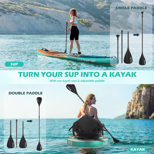 NACATIN 10'6" Inflatable Paddle Board with Kayak Seat, Camera Mount & Accessories | Yoga Lake River