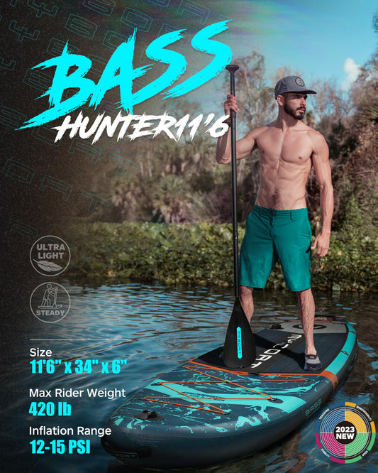 MYBOAT 11'6"x34" Inflatable Fishing Paddle Board with Kayak Seat, Rod Holder & 3 Fins Adults