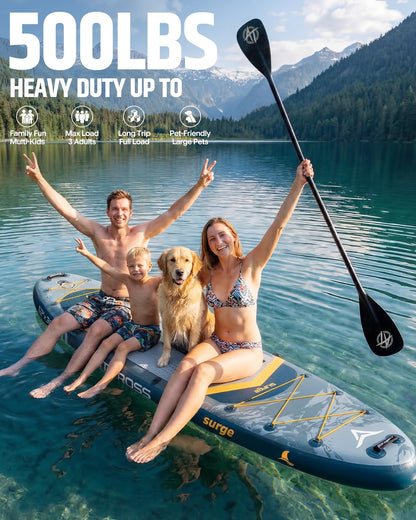 12'x36" Inflatable Paddle Board 500LBS with Kayak Seat | Extra Wide Non-Slip SUP Adults + 5 Fins