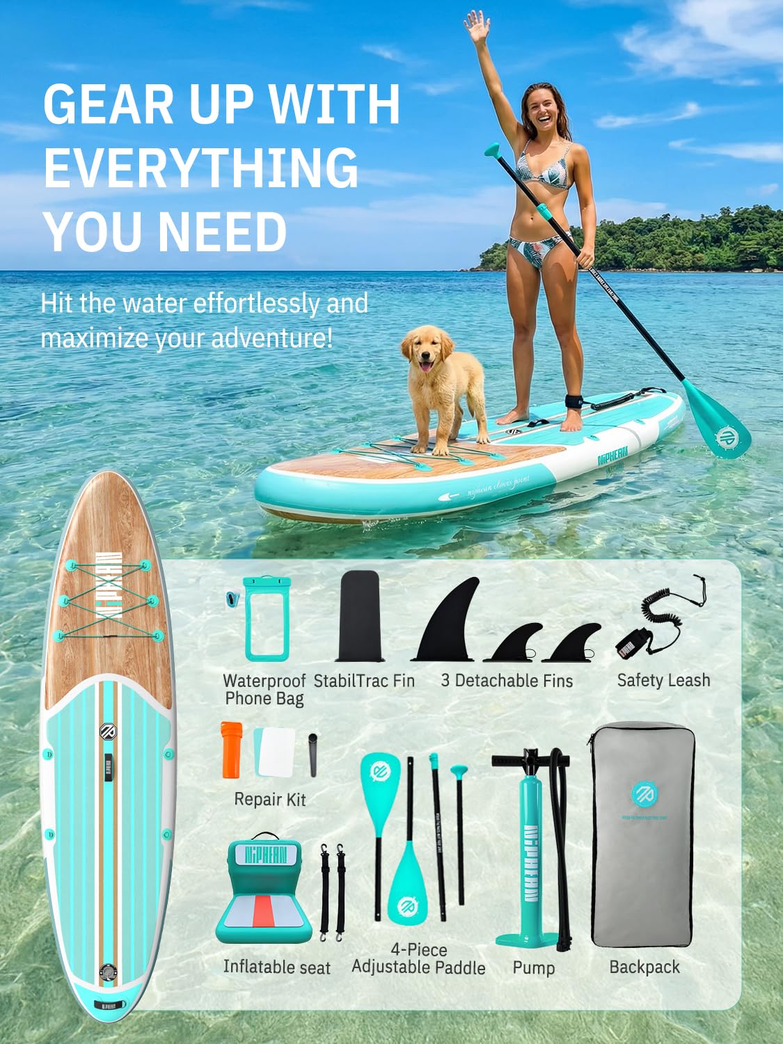Niphean 10'6'' Inflatable Paddle Board with Kayak Seat, Anti-Slip EVA Deck for Adults & Youth
