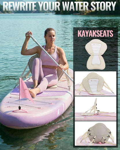 11'6"x35" Inflatable Paddle Board 450LBS with Kayak Seat | Wide Non-Slip SUP Yoga Fishing Adults