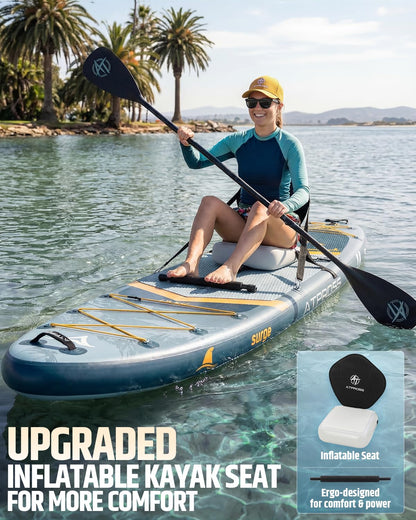 12'x36" Inflatable Paddle Board 500LBS with Kayak Seat | Extra Wide Non-Slip SUP Adults + 5 Fins