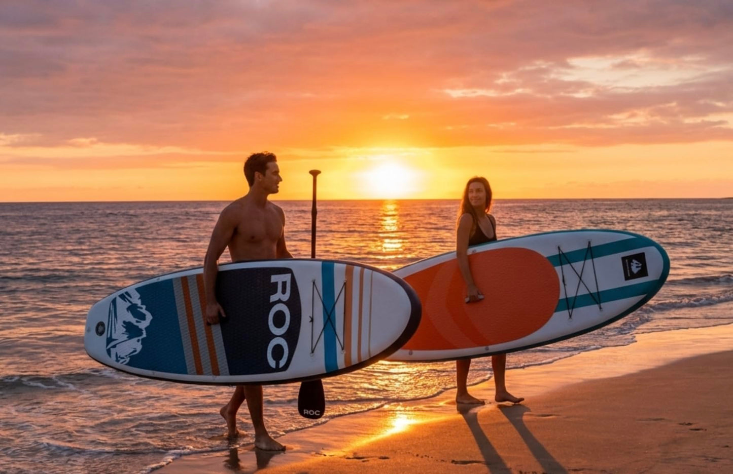 ROC Inflatable Paddle Board Aqua with Kayak Seat | Wide Stable Non-Slip SUP Adults & Youth