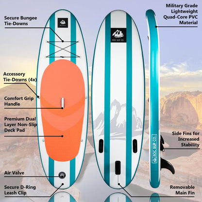 ROC Inflatable Paddle Board Aqua with Kayak Seat | Wide Stable Non-Slip SUP Adults & Youth