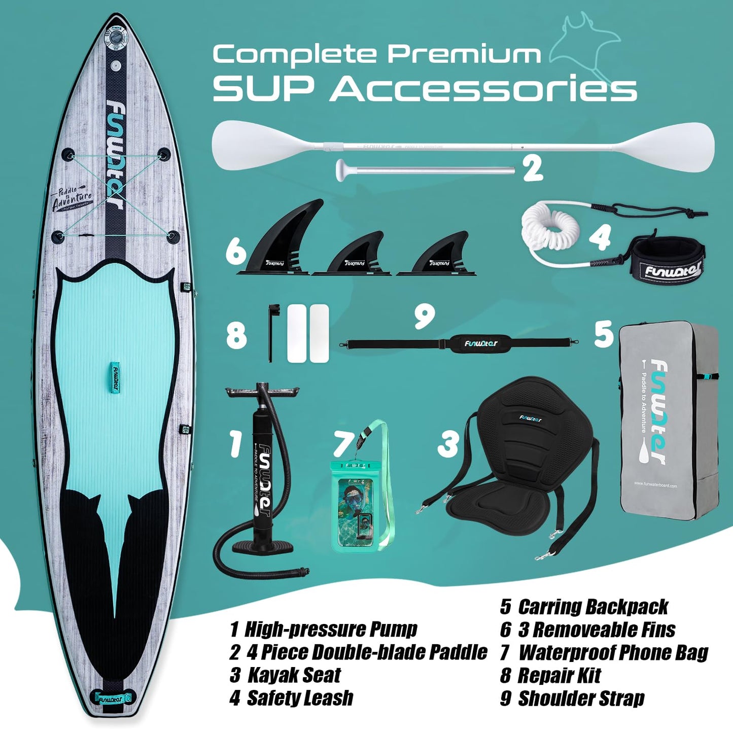 FunWater 10'6"-11'6" Inflatable Paddle Board | Wide Stable Non-Slip SUP for Adults & Youth