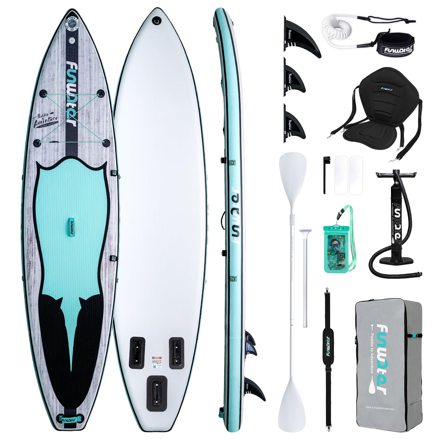 FunWater 10'6"-11'6" Inflatable Paddle Board | Wide Stable Non-Slip SUP for Adults & Youth