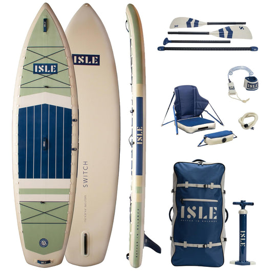 ISLE Switch 11.6"x35.5" Inflatable 2-in-1 Kayak Paddle Board Bundle | 425LBS SUP with Seat & Paddle