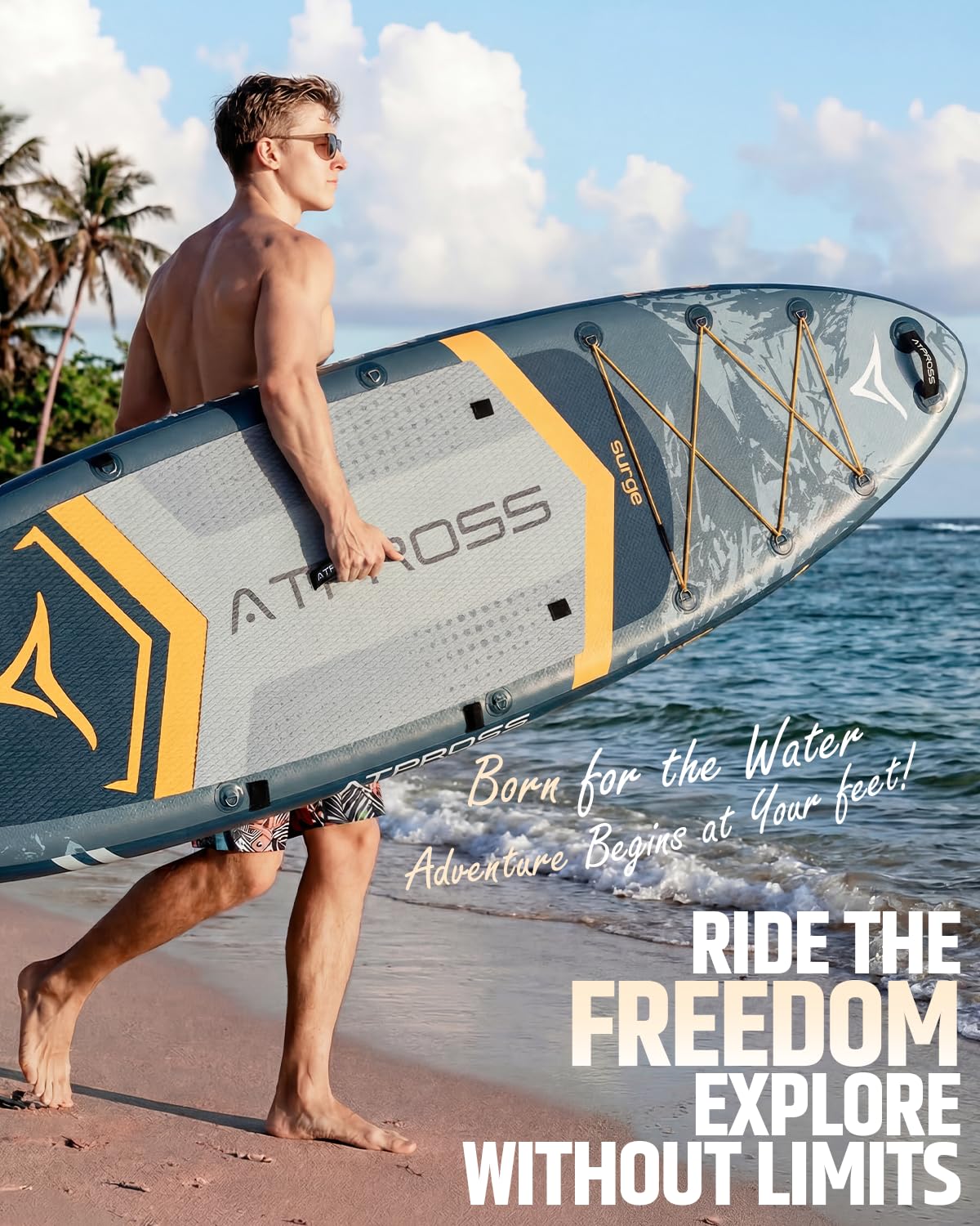 12'x36" Inflatable Paddle Board 500LBS with Kayak Seat | Extra Wide Non-Slip SUP Adults + 5 Fins