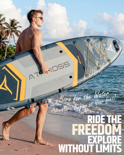 12'x36" Inflatable Paddle Board 500LBS with Kayak Seat | Extra Wide Non-Slip SUP Adults + 5 Fins
