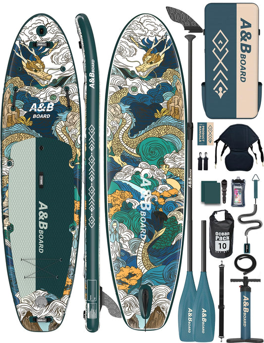 ABBOARD 11' Extra Wide Inflatable Paddle Board with Seat | Fishing SUP for Adults & Youth Beginner