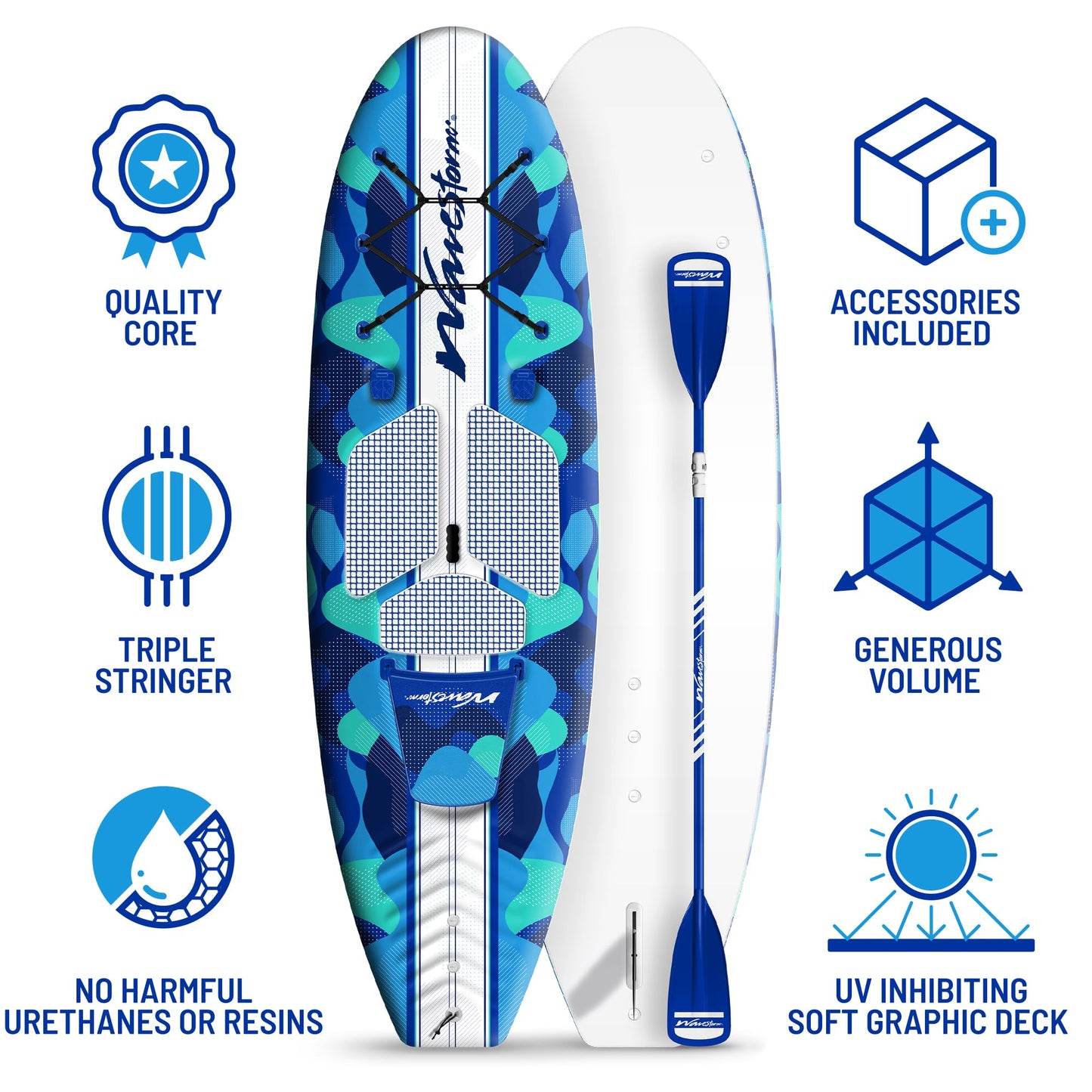 WAVESTORM 9'6" SUP Kayak Hybrid Foam Soft Top Paddle Board for Adults & Kids All Levels