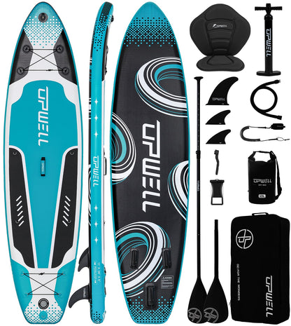 UPWELL 11'x34" Inflatable Paddle Board with Kayak Seat | 6" Thick Wide SUP for Adults Cyclone