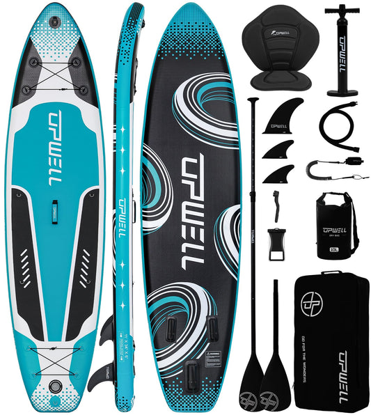 UPWELL 11'x34" Inflatable Paddle Board with Kayak Seat | 6" Thick Wide SUP for Adults Cyclone