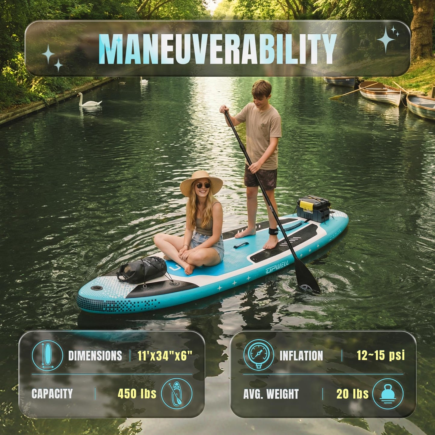 UPWELL 11'x34" Inflatable Paddle Board with Kayak Seat | 6" Thick Wide SUP for Adults Cyclone