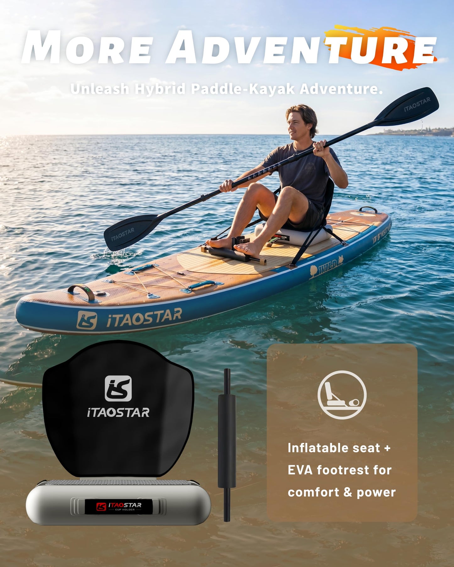 iTAOSTAR 33" Inflatable Paddle Board with Seat & 5 Fins | Stable Wide SUP for Adults All Levels