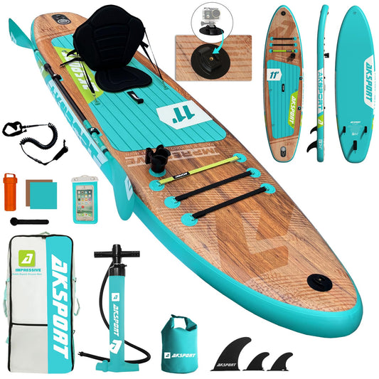 AKSPORT 11' x 34" Inflatable Paddle Board | Non-Slip Wide SUP with Accessories for Adults & Youth