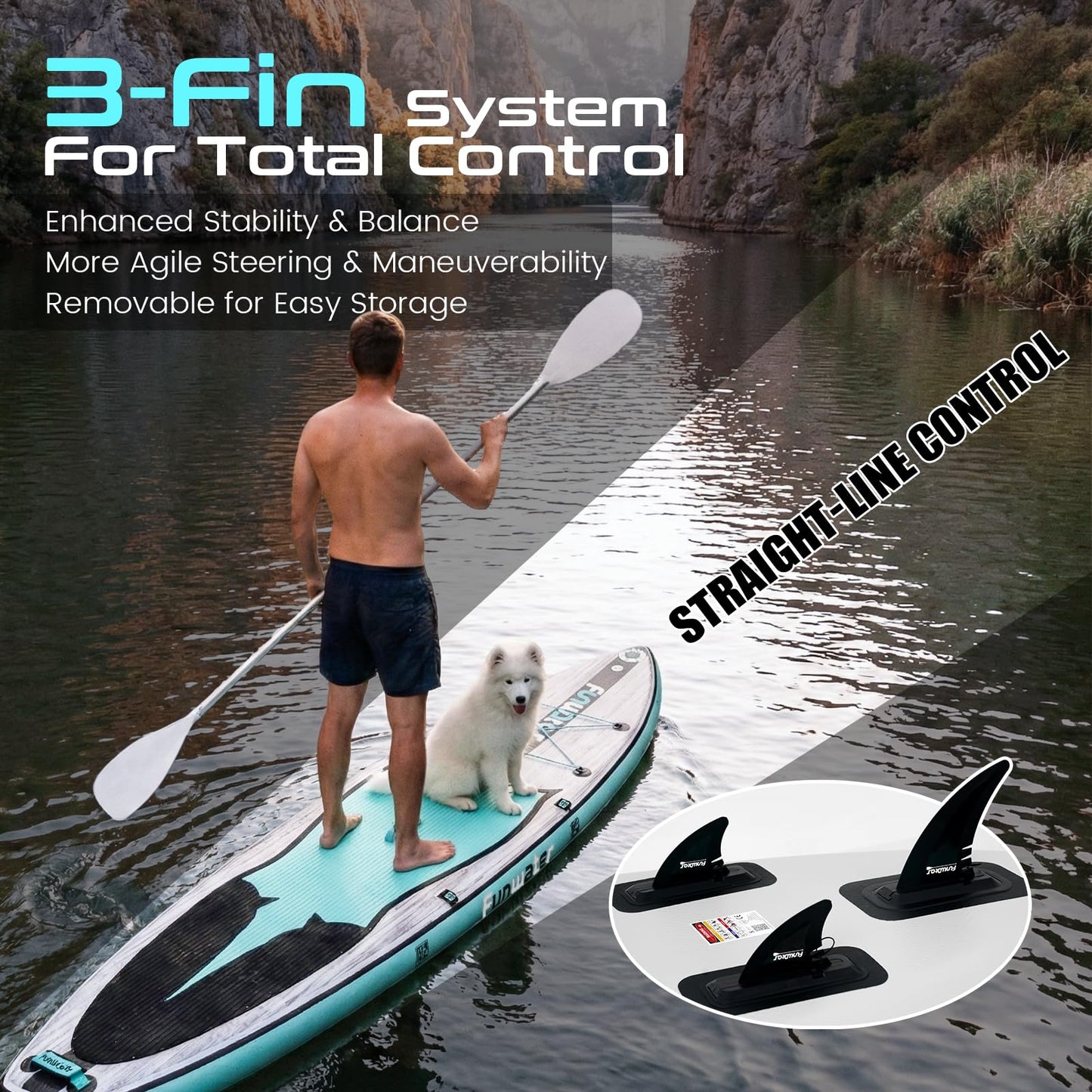 FunWater 10'6"-11'6" Inflatable Paddle Board | Wide Stable Non-Slip SUP for Adults & Youth