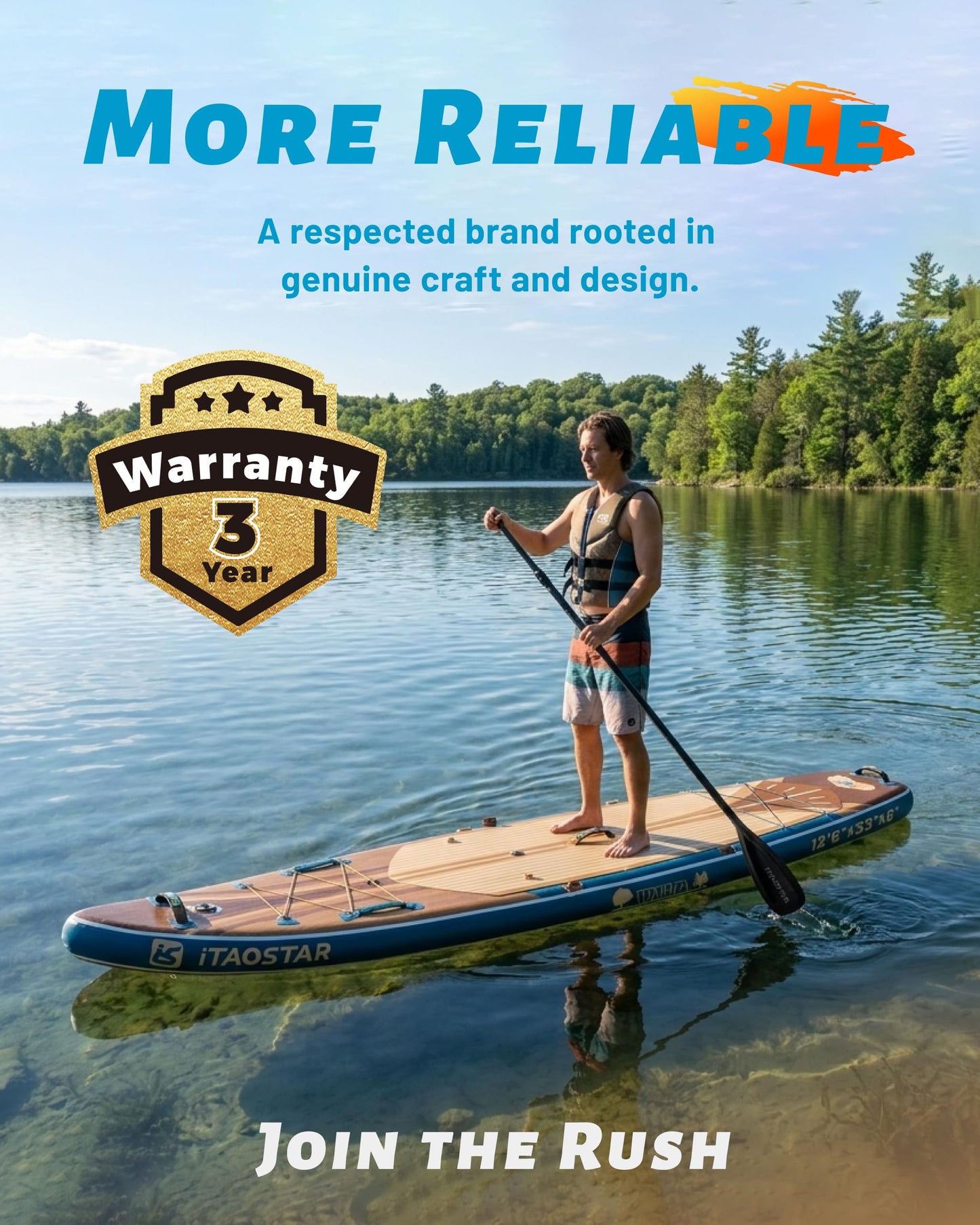 iTAOSTAR 33" Inflatable Paddle Board with Seat & 5 Fins | Stable Wide SUP for Adults All Levels