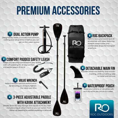 ROC Inflatable Paddle Board with Kayak Seat | Wide Stable Non-Slip SUP for Adults & Youth