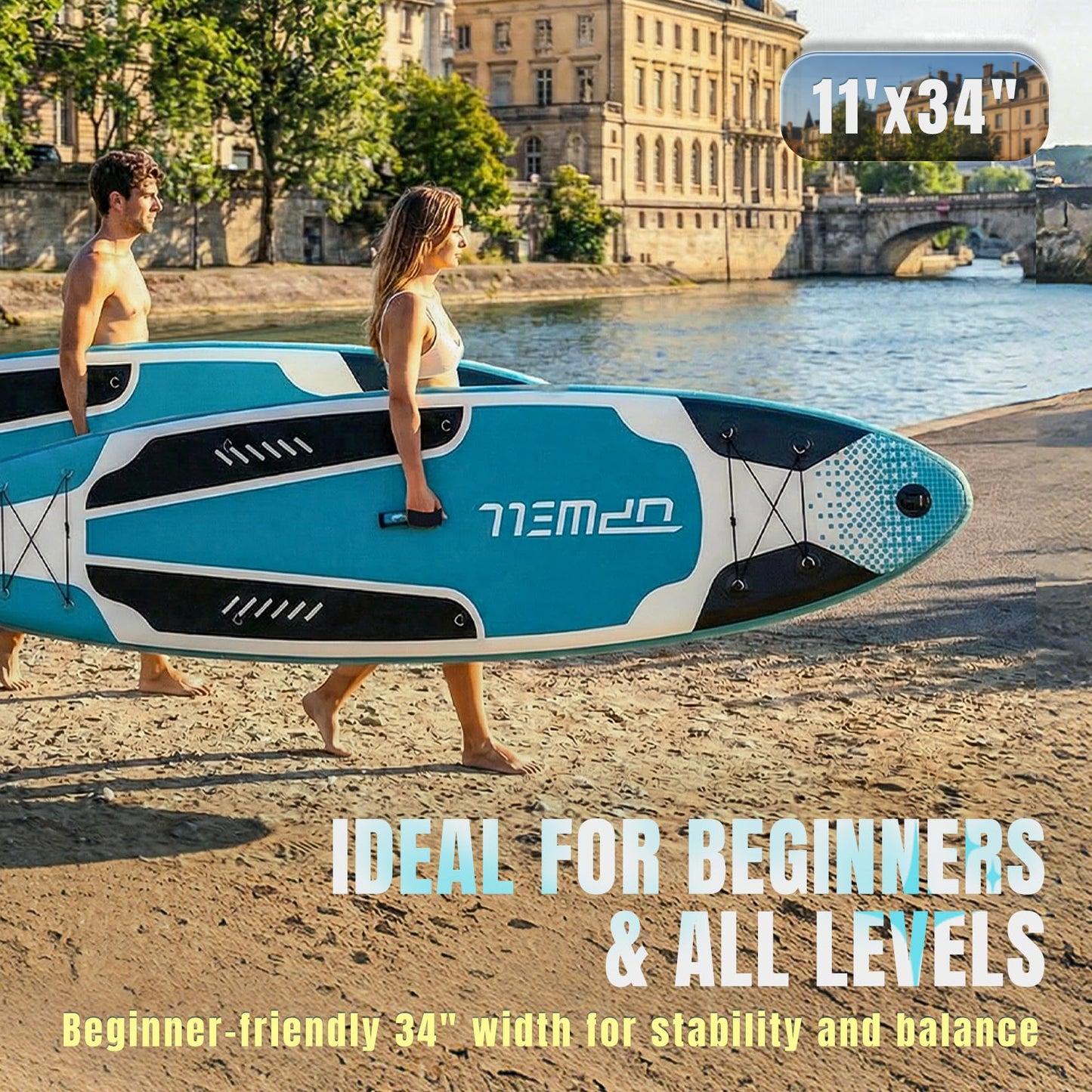 UPWELL 11'x34" Inflatable Paddle Board with Kayak Seat | 6" Thick Wide SUP for Adults Cyclone