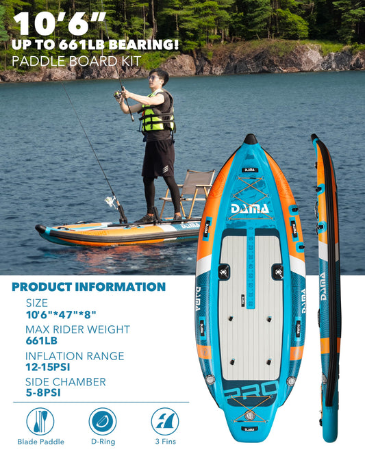 DAMA 10'8"x47" Extra Wide Inflatable Fishing Paddle Board with 3 Fins & 2 Rod Holders Adults