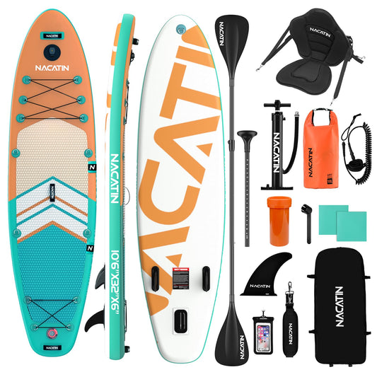 NACATIN 10'6" Inflatable Paddle Board with Kayak Seat, Camera Mount & Accessories | Yoga Lake River