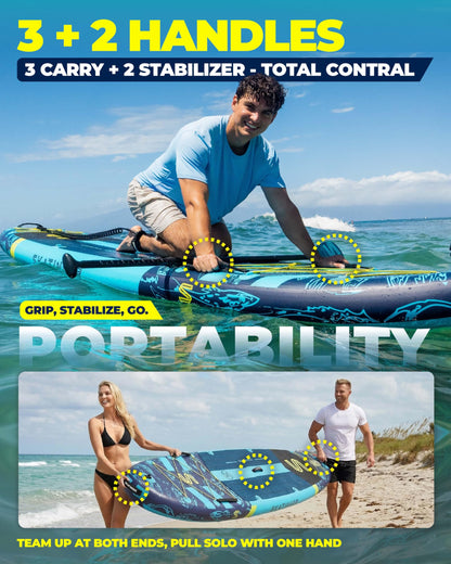 Skatinger 11'6"x35" Inflatable Paddle Board 450LBS | Ultra Stable Wide SUP for Family 3 People