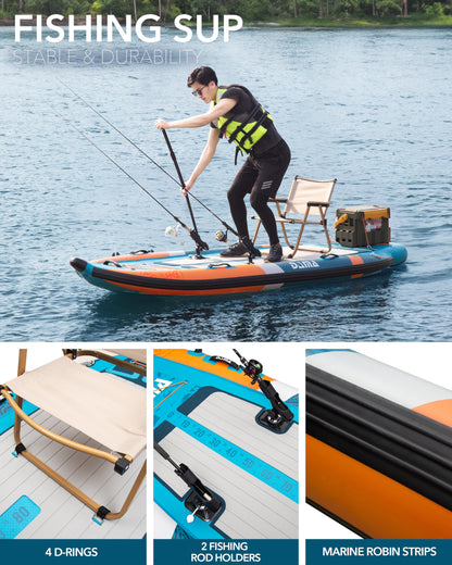 DAMA 10'8"x47" Extra Wide Inflatable Fishing Paddle Board with 3 Fins & 2 Rod Holders Adults