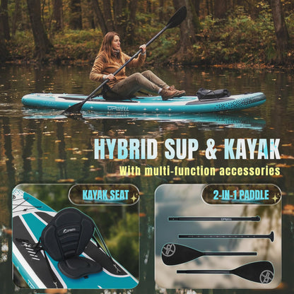 UPWELL 11'x34" Inflatable Paddle Board with Kayak Seat | 6" Thick Wide SUP for Adults Cyclone
