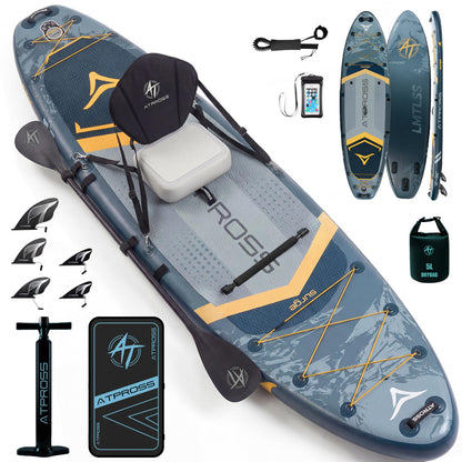 12'x36" Inflatable Paddle Board 500LBS with Kayak Seat | Extra Wide Non-Slip SUP Adults + 5 Fins