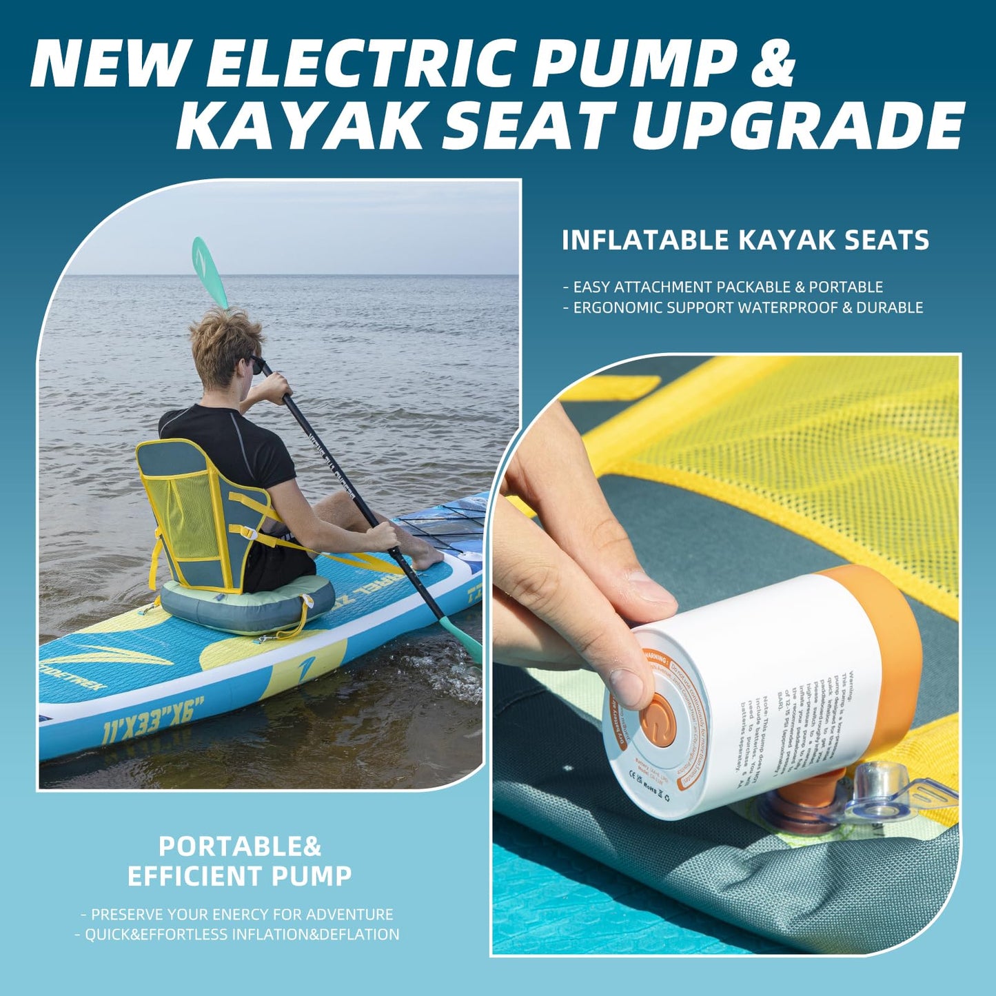 TIDETREK 11'x33" Inflatable Paddle Board with Kayak Seat | Extra-Wide Stable SUP Adults & Youth
