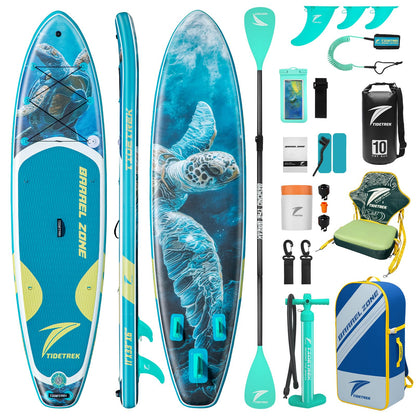 TIDETREK 11'x33" Inflatable Paddle Board with Kayak Seat | Extra-Wide Stable SUP Adults & Youth