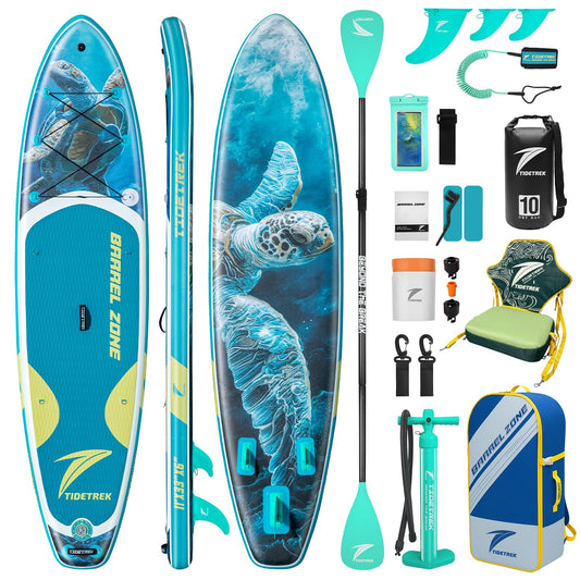 TIDETREK 11'x33" Inflatable Paddle Board with Kayak Seat | Extra-Wide Stable SUP Adults & Youth