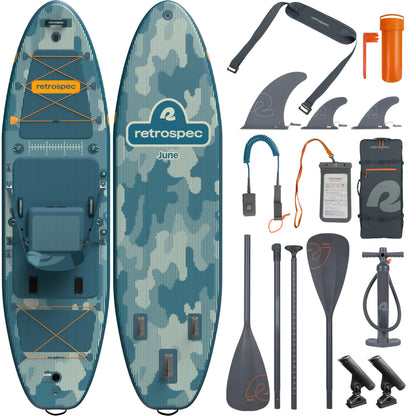 Retrospec June 11'6" Inflatable Fishing Paddle Board with Seat, Rod Holders & Non-Slip Deck