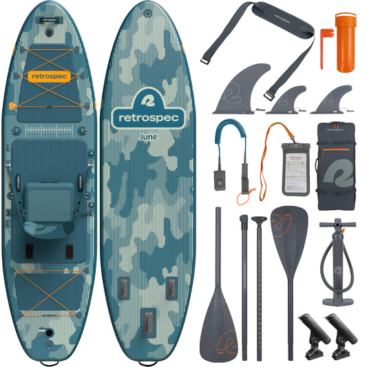 Retrospec June 11'6" Inflatable Fishing Paddle Board with Seat, Rod Holders & Non-Slip Deck