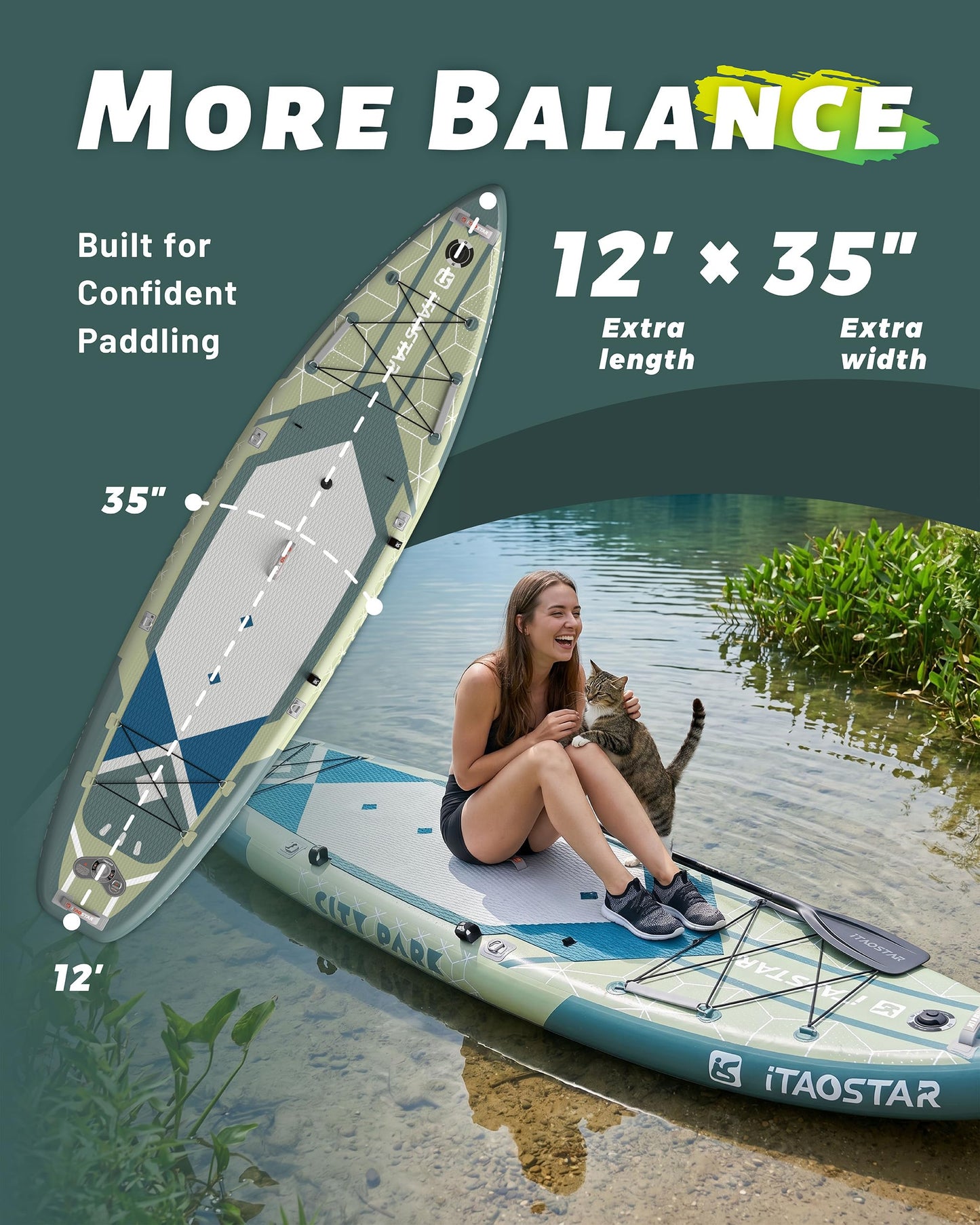iTAOSTAR 12'x35" Inflatable Paddle Board with 5 Fins | Extra Wide Stable SUP for Adults All Levels