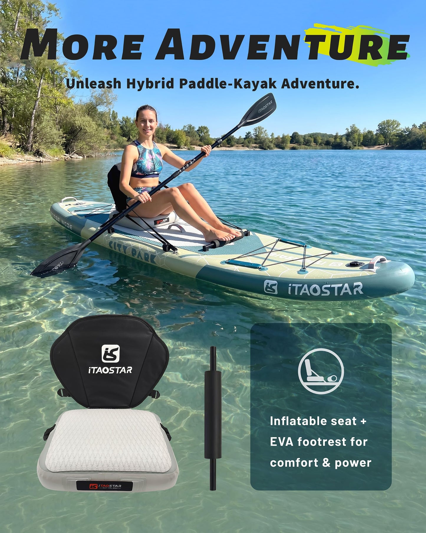 iTAOSTAR 12'x35" Inflatable Paddle Board with 5 Fins | Extra Wide Stable SUP for Adults All Levels