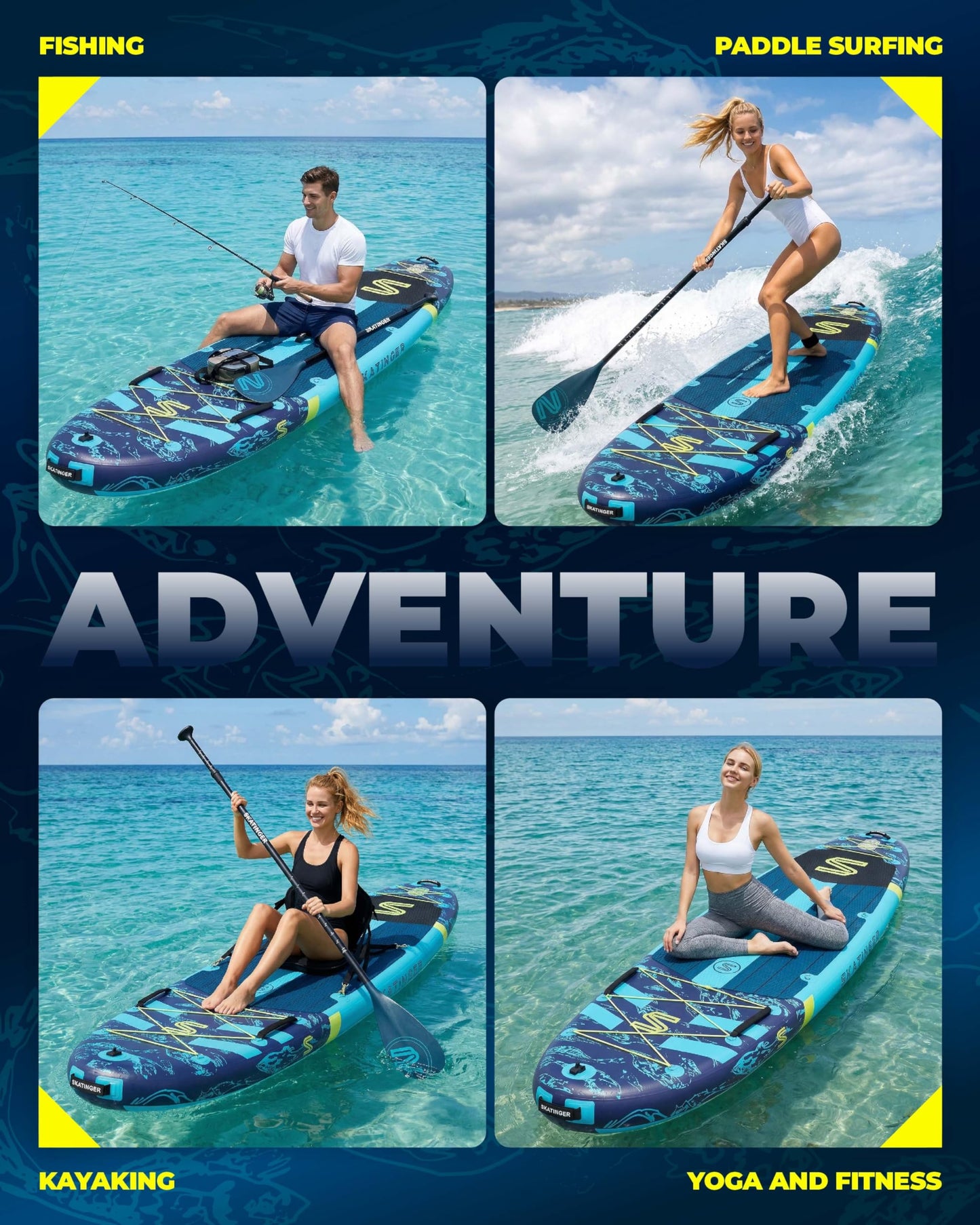 Skatinger 11'6"x35" Inflatable Paddle Board 450LBS | Ultra Stable Wide SUP for Family 3 People