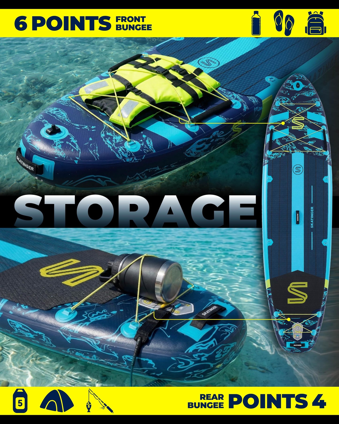 Skatinger 11'6"x35" Inflatable Paddle Board 450LBS | Ultra Stable Wide SUP for Family 3 People