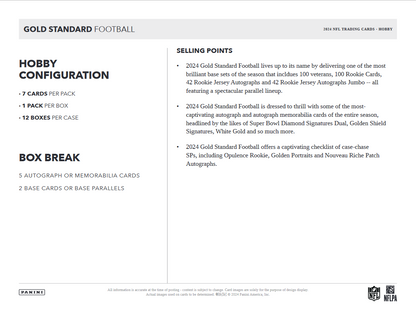 2024 Panini Gold Standard Football Hobby 12 Box Case